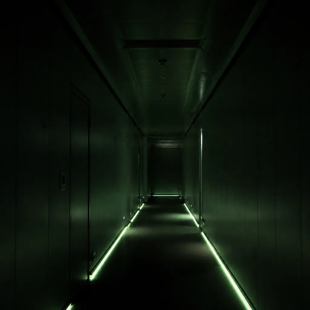 Corredor con luces verdes en el piso / Corridor with green floor lights